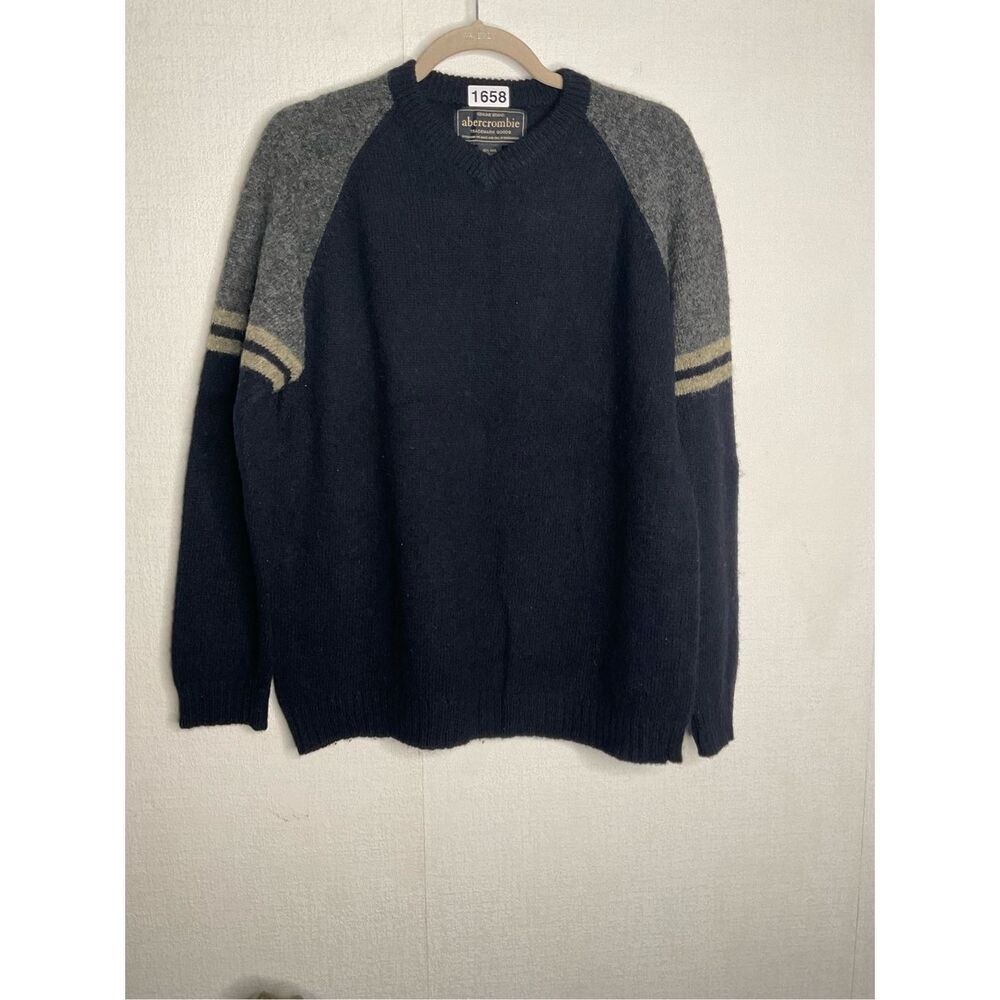 Vintage Abercrombie Sweater Mens XL Shetland Wool Knit Blue Crewneck Pullover